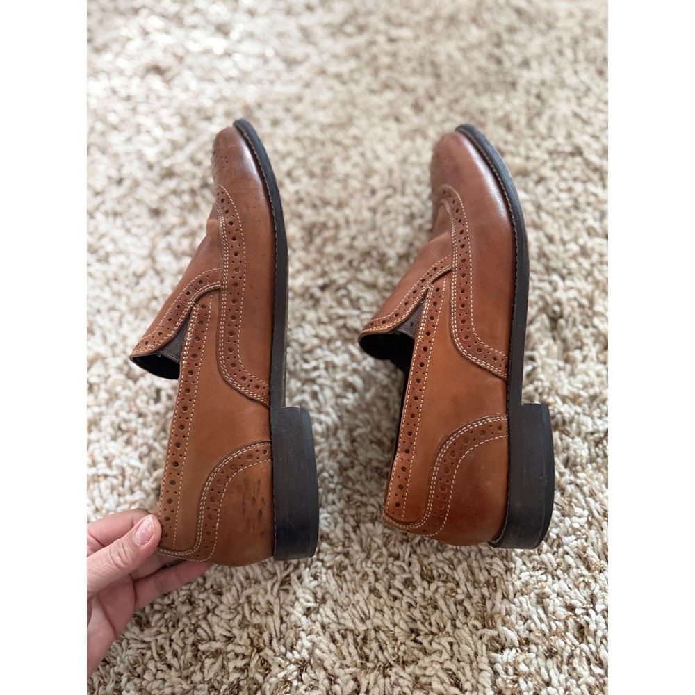 Nunn Bush Men's 9 Leather Wingtip Slip-On Loafers Cognac Brogue Dress Shoes‎ - Picture 6 of 9